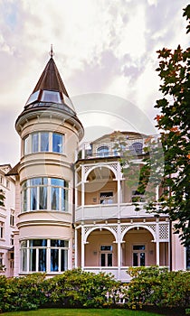 House with tower in the spa town of Binz. Summer city on the Baltic Sea coast. RÃ¼gen is a popular tourist destination.