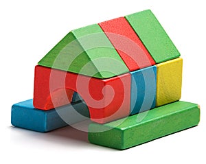 House toy blocks isolated white background, wooden home