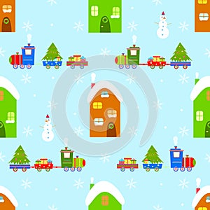 House train christmas seamless pattern