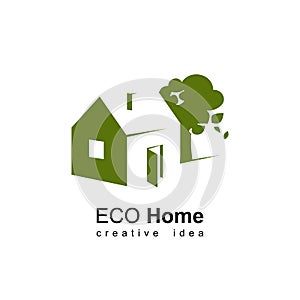 House with tree negative space eco logo