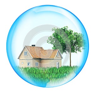 House with tree in sphere