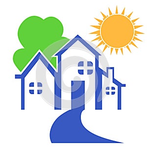 House with tree and sun logo