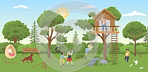 House on tree vector kids play on playground