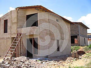 House of two levels in process of construction. photo