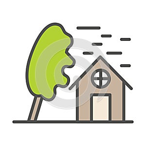 House in typhoon. Vector illustration decorative design