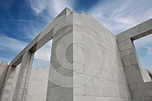 House under construction with autoclaved aerated concrete blocks