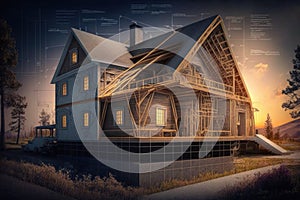 House under construction blueprint, Generative AI