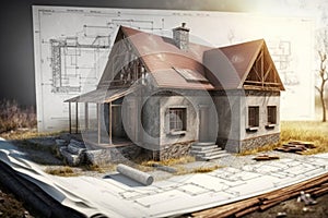 House under construction blueprint, Generative AI