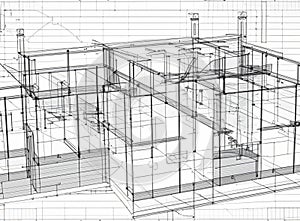 House under construction on blueprints