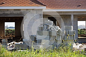 house under construction with concrete cellulare photo