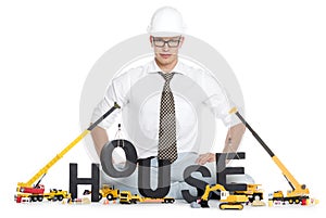 House under construction: Engineer building house-