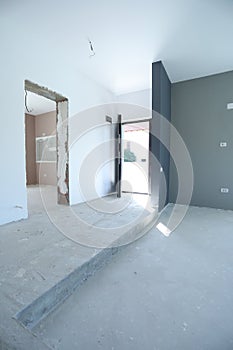 House under construction, interior view