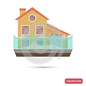 House under the flood clor flat icon photo