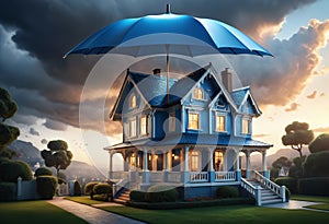 house under umbrella. Generative AI