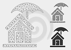 House Under Umbrella Vector Mesh Carcass Model and Triangle Mosaic Icon