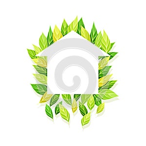 House, up arrow symbol made of green leaves, logo, emblem, creative ecology sign design vector illustration