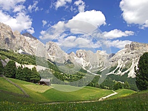 House valley mountain sky dolomites italy