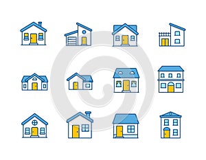 House Vector / Home flat icon / Building houses - Vector outline icon set