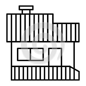 House with a veranda thin line icon. Hip roof house with porch vector illustration isolated on white. Cottage outline