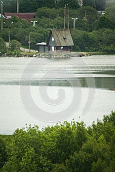 House of walruses on Lake Semenov. People swim in Lake Semenovskoye in winter.