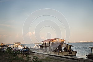 House on the water in summer horizontal