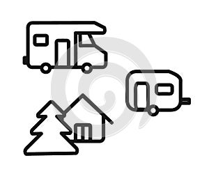 House on wheels. Camping on an isolated background. Symbol. Vector