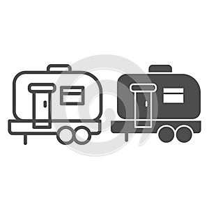 House on wheels line and glyph icon. Mooving house vector illustration isolated on white. Car home outline style design