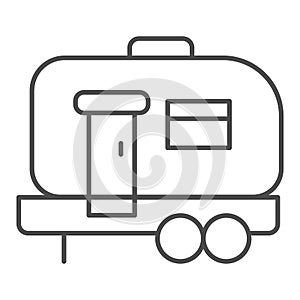 House on wheels thin line icon. Mooving house vector illustration isolated on white. Car home outline style design