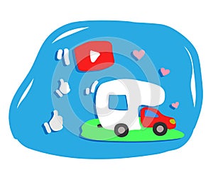 House on wheels. YouTube button. Iwonki. Vector