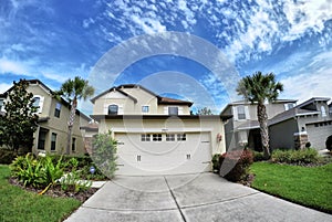 House, white cloud and blue sky