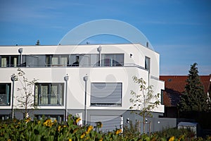 House with white facade, cubic shape, modern