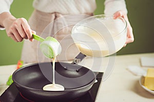 House wife wearing apron making. Steps of making cooking apple c