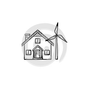 House with wind generator hand drawn icon.