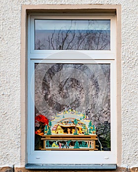 House window with Christmas decoration, Germany