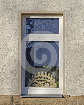 House window with Christmas decoration, Germany