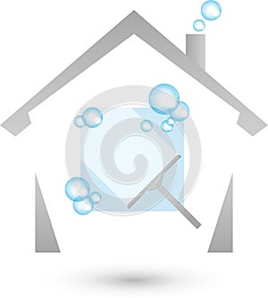 House and window cleaner, cleaning and cleaning company logo
