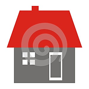 House with window, door, roof and smokestack, vector icon