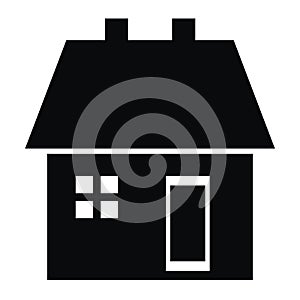 House with window, door, roof and smokestack, vector icon