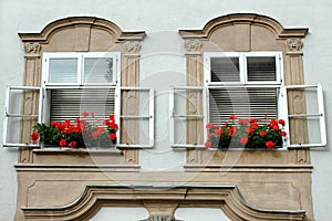 House windows in the center of the Salzburg