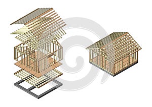 House wood frame construction. Banner for the site of a construction company.