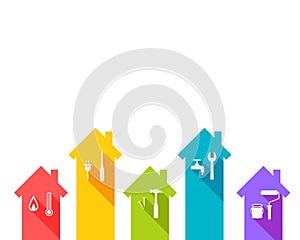 House and work tools concept, colorful home and tool icon set