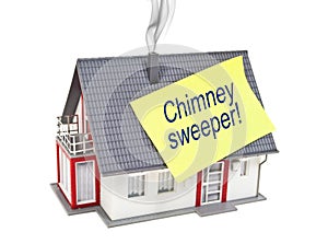 House with  yellow paper tag and chimney with smoke