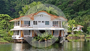 Houseboat amongst palms on the Koh-Chang island, Thailand