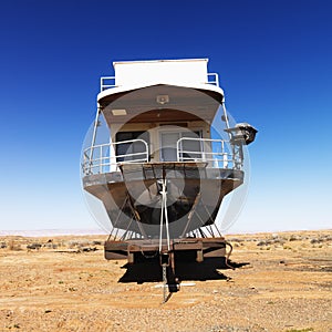 Houseboat in Arizona desert.