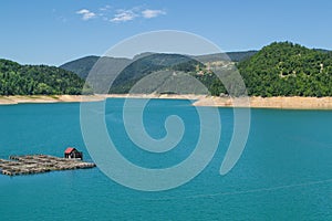 Houseboat on Zaovine lake in west Serbia