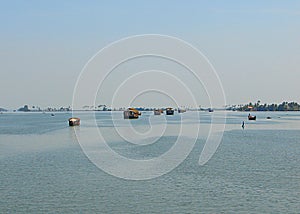 Houseboats in Backwaters in Kerala, India