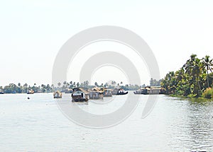 Houseboats in Backwaters in Kerala, India