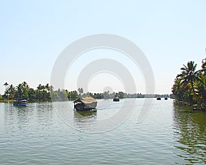 Houseboats in Backwaters in Kerala, India