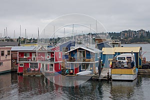 Houseboats in harbor, Victoria, BC, Canada