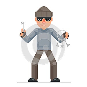 Housebreaker thieves keys picklock hand evil greedily thief cartoon rogue bulgar character flat design isolated vector photo